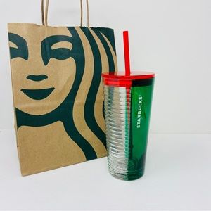 NWT STARBUCKS Holiday Color Spray with Rib Glass Christmas Tumbler Cup